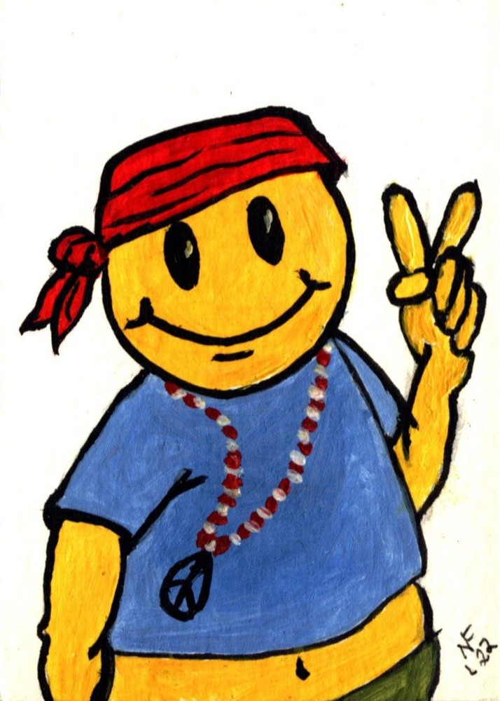 ACEO Original Peace Out Smiley Face by ArtistNelson Flettre