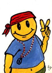ACEO Original Peace Out Smiley Face by ArtistNelson Flettre