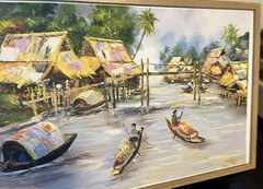 Monsoon Time Thailand Oil Painting NEWLY FRAMED 30 X 20
