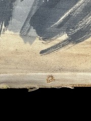 Vintage Vietnamese Tourist Painting Elderly Scholar Smoking Pipe on Fabric 1960