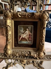 Antique Hand-Painted Porcelain Plaque “Leda and the Swan” After François Boucher