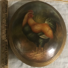 12”Rooster Oil painting on Oval Wood Artist~Old vintage Rare Original Art~Unique