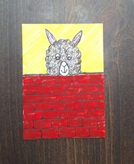 ACEO Original Alpaca Llama Watercolor Cartoon Painting by Sandrajean Smith