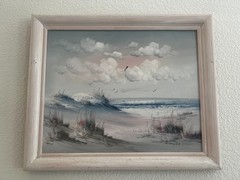 Vintage Coastal Beach Seascape Original Acrylic Painting, Signed K. Wilson