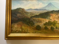 VINTAGE OIL PAINTING PLEIN AIR LANDSCAPE IMPRESSIONIST VILLAGE VOLCANO VIEW