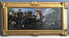 18th Century Bear Hunt Oil Painting Restored Conserved on Relined Canvas w/docs