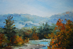 Original Art Painting OIL ON CANVAS Signed M.BAKER Framed AUTUMN MOUNTAIN STREAM