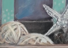 Original Expressionist Star Fish Basket 14 x 11 Oil on Paper Matted Painting