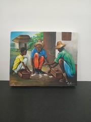 Original Haiti Painting CARD PLAYERS acrylic On Canvas Artist Archer 8″x10″ NEW