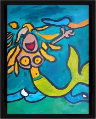 AbstractIc/Impressionism 11 x 14 Mermaid Handmade Signed Colorful Fun Painting