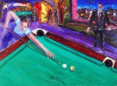 9 BALL Arthur Robins Original OIL Pool Table Painting NYC Art Billiard cue POOL