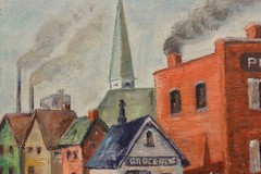 Harbor & Boats Antique Original Oil Painting, Miller 32.5″ #51894