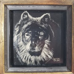 Jeanne Reifel Miniature Dog Scratch Board Oil Painting Chow Samoyed Akita Husky