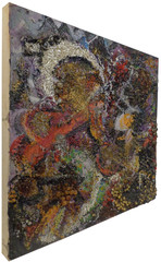 PADA, 1986 ‚DUST & SHADOW‘ VINT SIGNED PAINTED/BEADED ABSTRACT COLLAGE on CANVAS