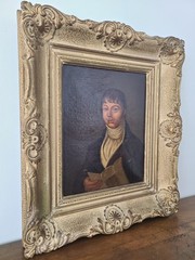 Pair of Primitive 19th Century Oil Painting Portraits Husband & Wife Portrait
