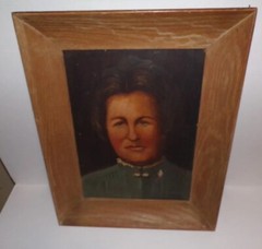 WPA Regionalist Oil Painting Portrait Farm Woman Grant Wood Style Realism