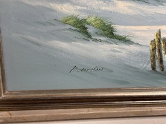 Vintage Oil on Canvas Painting Beach Seagulls Sand Dunes Signed by ADAMSON 36×24