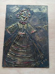 Original acrylic painting.Ukrainian motanka doll. High-texture impasto, gold