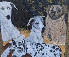 Dogs Painting Oil on Board Signed and Framed 36″x 36″ Artist Roxy Pug Great Dane