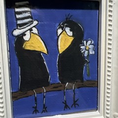 Print Of My Art Crow Raven Love funny,cute,miniature Painting,small, framed