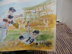 Bill Paxton Signed Original Watercolor Red sox Vs Yanks c/a 1946/ Fenway Park