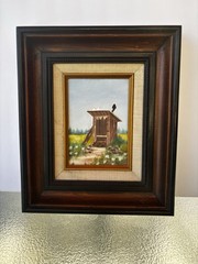 Signed TiNA Outhouse Folk Art Painting 11×13 Framed Americana Rustic