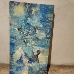 Blue & White Abstract Canvas Painting, Unframed Single Piece Art