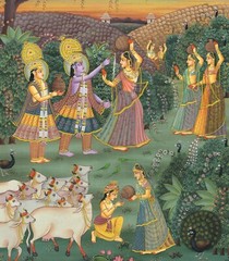 Radha Krishna Painting Of Krishna Ras Leela (Dancing) Art On Cloth 13×17.5 Inch