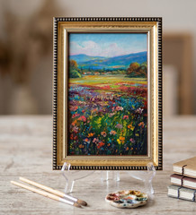 Wildflowers Original Oil Painting 4×6 Framed Signed Floral Landscape Meadow Art