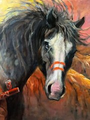 Original Oil Painting Native American COMANCHE RAVEN BLACK Horse SOUTWESTERN ART