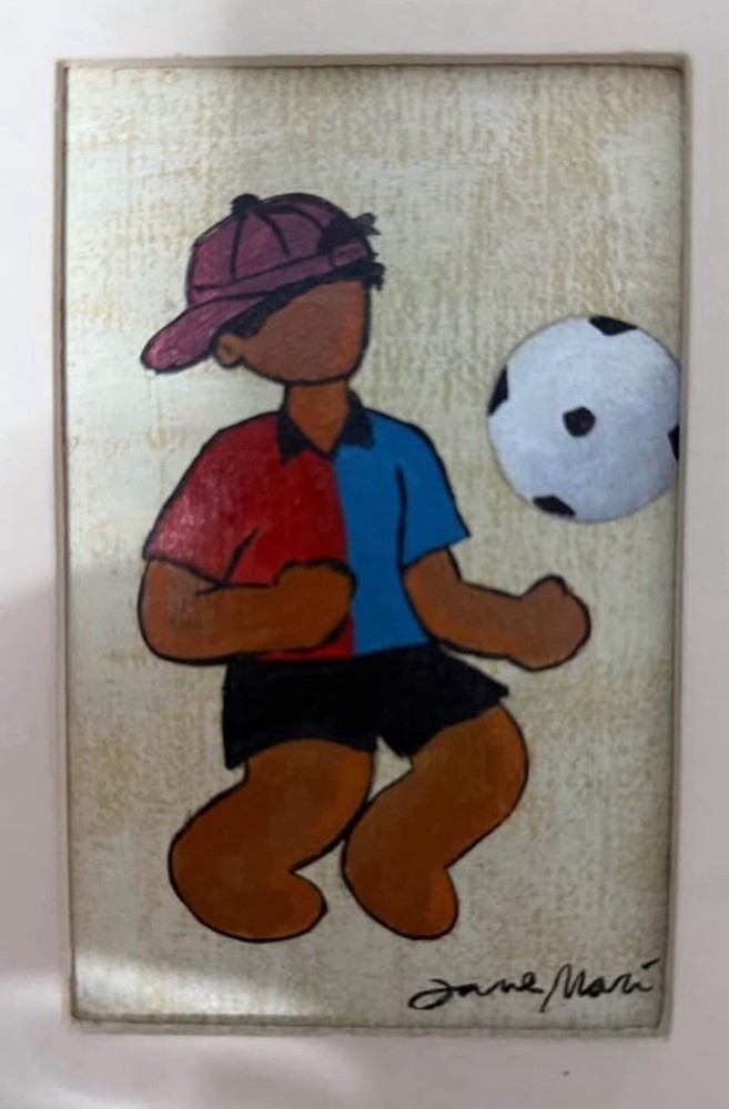 Painting of a Brazilian Boy in Soccer Jersey with Ball
