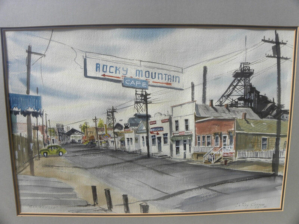 Butte Montana watercolor painting beloved citizen artist Leroy Cottom 1931-2010
