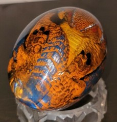 Dragon Baby Lucite ? Egg 3.25 X 2″ Orange And Blue