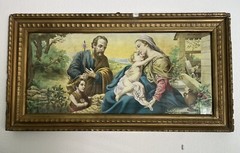 Large Vintage Antique Framed Print Holy Family with Glass 50×90 cm