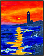 ORIGINAL Sunset Lighthouse Painting Seascape Landscape Acrylic Art SRA 11×14