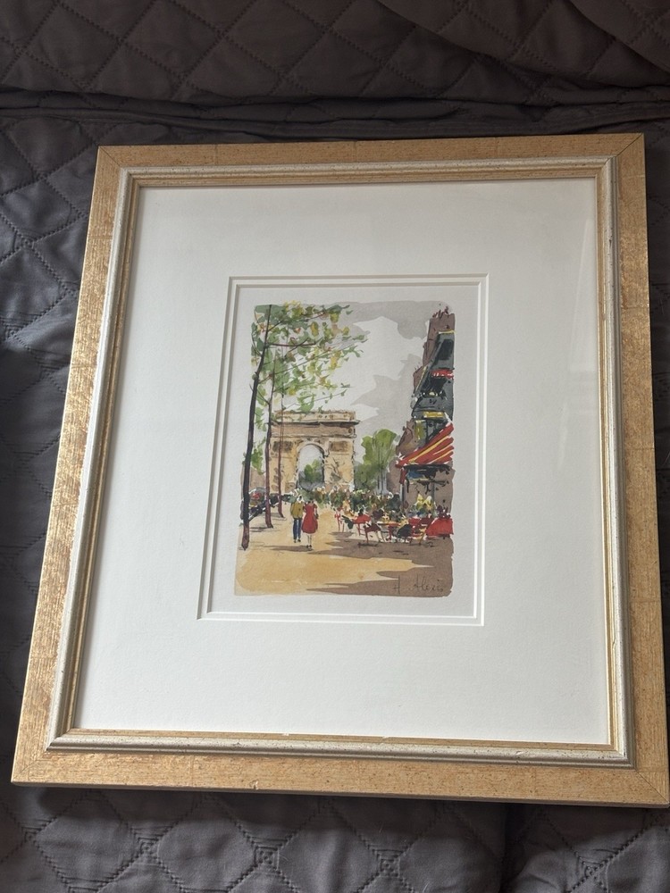 H ALEXIS French Impressionist Paris France ARC DE TRIOMPHE Red Cafe City Print