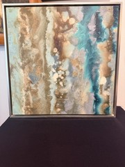 Kinetic IV Abstract Fluid Art Painting 25 x25 Framed Metallic Teal Wall Decor