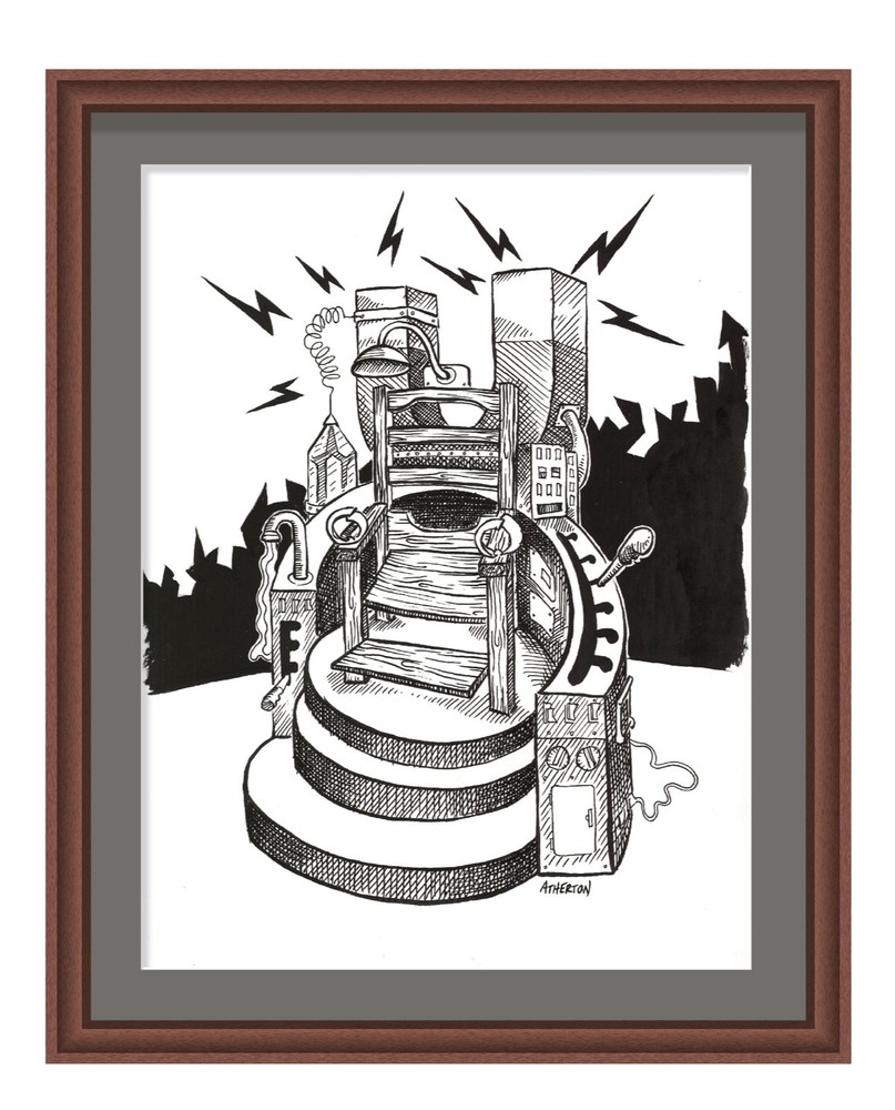 Atherton 9×12 Original Pen & ink illustration artwork „Steampunk Chair“ signed