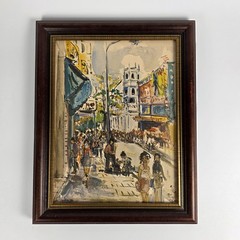 Caracas Street Scene Acrylic on Board, Signed, Framed 12×15