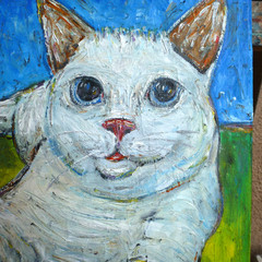 I NEED A NAP white cat fur pet NEW original 8×10 canvas oil painting by Crowell