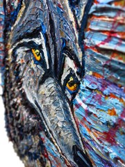 DOG WOLF PUPPY OIL█PAINTING animal ART█SIGNED VINTAGE ORIGINAL█EXPRESSIONIST POP
