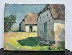 Impressionist Marius Skov 1885-1964 Sunny Landscape with Farmhouses Oil Painting