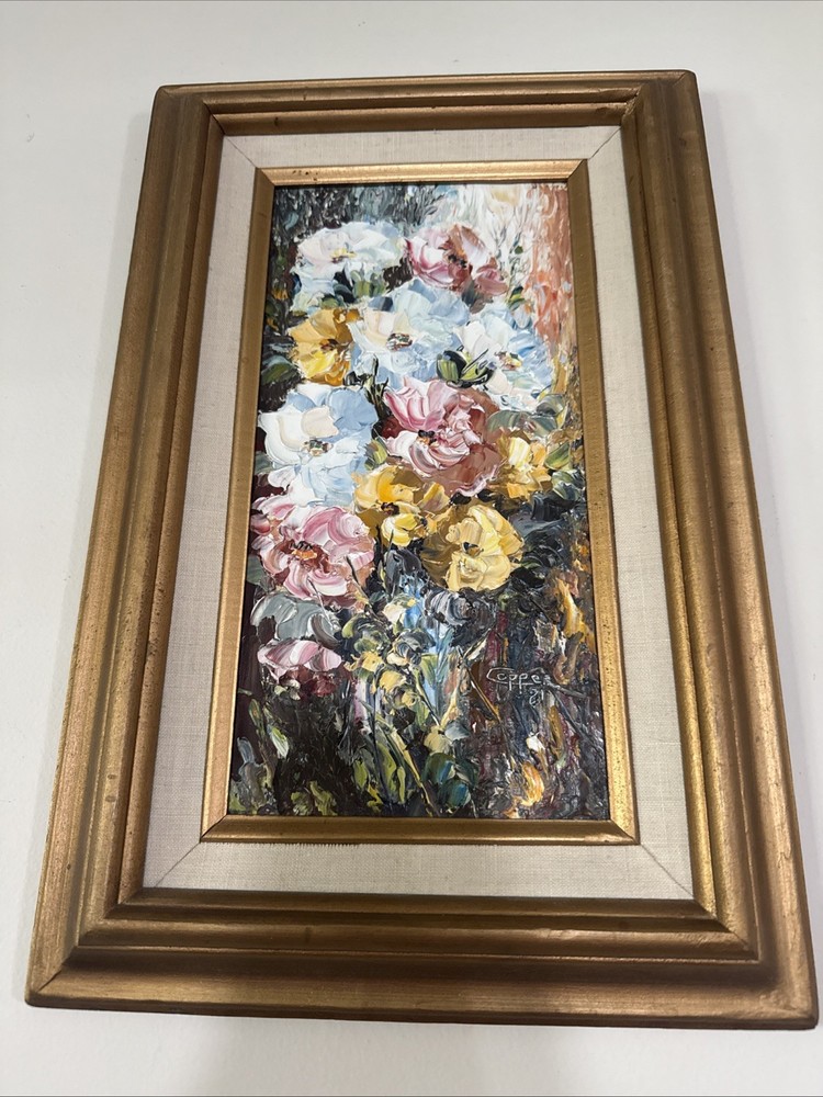 Vintage Oil Painting By H.M. Cooper 80’s Raised Oil Pastels 17”x11” Linen & Wood