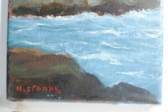 Oil on Canvas Lighthouse on the Ocean by Herbert Crooks Sealed 6.75 x 4.75 in