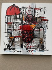 Acrylic picture city 2 Italy 60x60x3 cm orig. Atelier Düsseldorf Mixed Media Painting