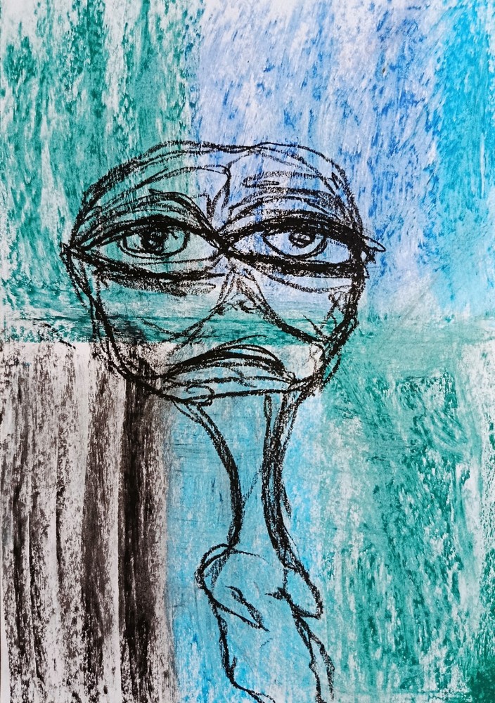 Painting Portrait – Abstract Modern Art – Oil Chalk A4 Paper – Modern Art