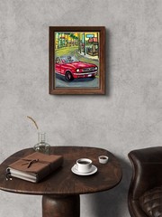 Hand Painted 8×10 Sports Car Red Original Canvas Acrylic Painting Home Decor