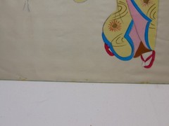 VINTAGE ASIAN JAPANESE GEISHA PAINTING OLD ON SILK YELLOW KIMONO SIGNED UMBRELLA