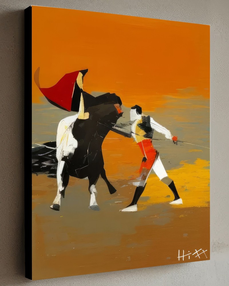 MATADOR BULL Painting w/COA – Framed Canvas 40X30cm HITT