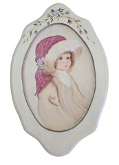 Hand Painted and Signed Girl In Winter Coat In Oval Frame 16″ x 10.5″ Vintage